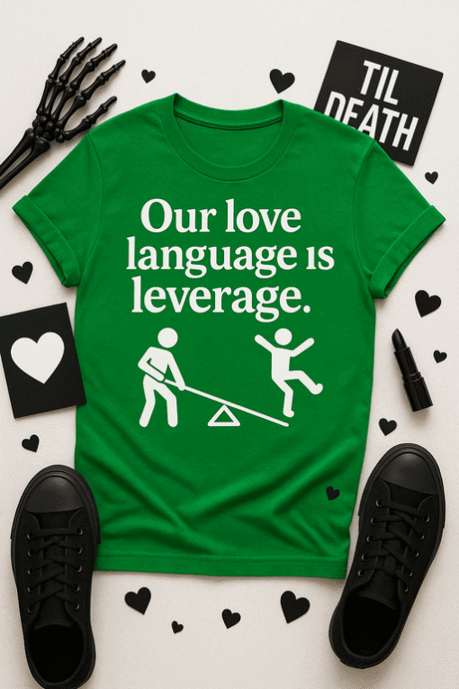 Our love language is leverage T-shirt, humorous athletic quote, playful design, unique casual tee.