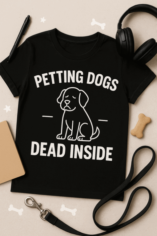 Petting dogs humor t-shirt with sad puppy graphic, perfect for dog lovers and casual wear. Unique pet humor tee.
