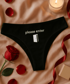Enter underwear with humorous "please enter" message and door graphic, perfect novelty gift or playful apparel.