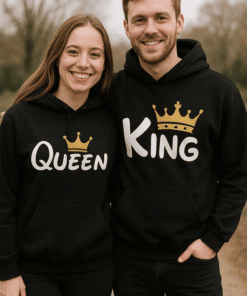 Crown Queen and King matching hoodies for couples, perfect for couples' matching outfits and personalized gifts.