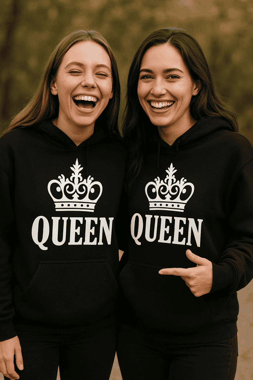 Queen hoodie sweatshirt, stylish unisex casual wear with crown graphic, perfect for everyday comfort and trendy fashion.