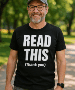 Enjoy the outdoors in humorous "READ THIS" T-shirt for men by T-shirtplease.com. Perfect for casual wear and expressing personality.