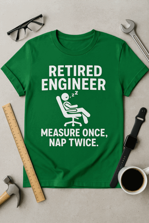Retired engineer funny nap joke T-shirt for men and women.