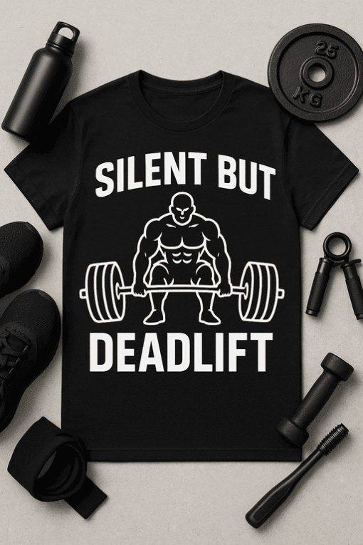 SILENT BUT DEADLIFT fitness T-shirt for weightlifting and gym enthusiasts.