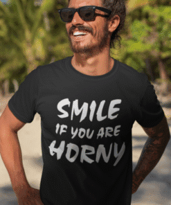 Smile if you are horny t-shirt, humorous men's graphic tee, funny casual summer fashion.