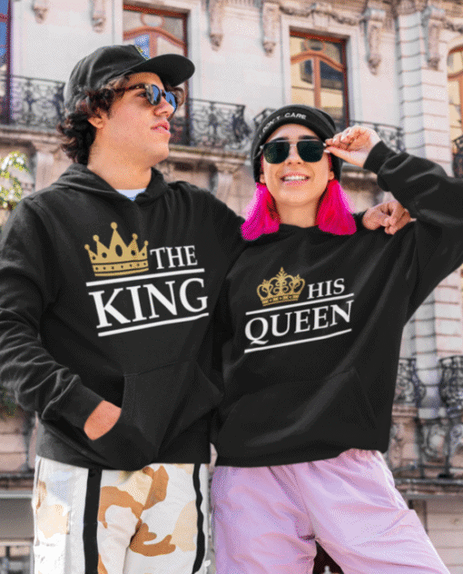 KING Crown hoodie, The King and His Queen couple sweatshirt, matching couple hoodies, royal themed couple apparel, trendy couple fashion.