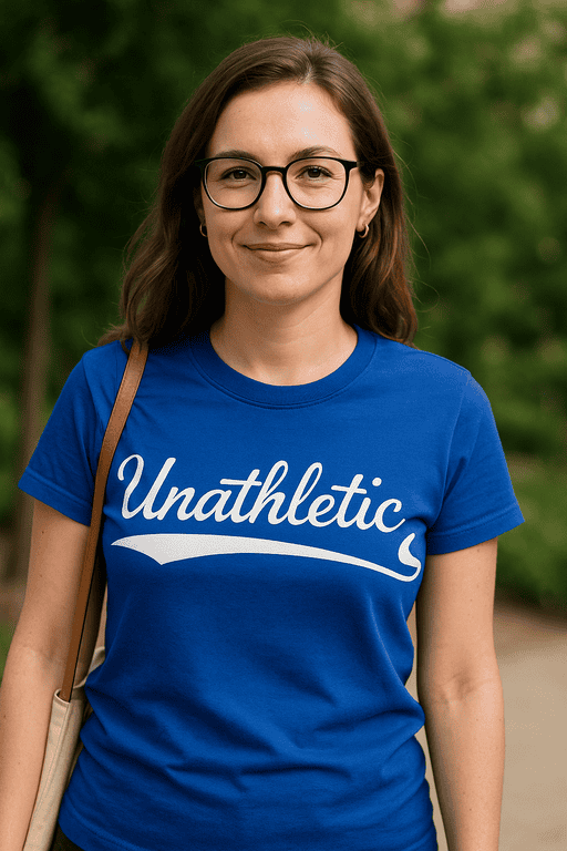 Unathletic t-shirt women, casual sportswear, funny athletic quote, comfortable cotton tee, trendy fitness shirt, casual athletic fashion.