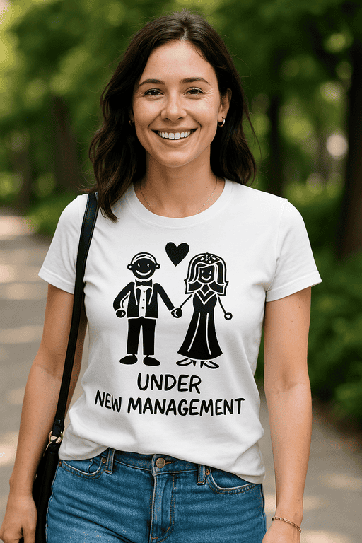 Happy couple holding hands cartoon design T-shirt, contemporary casual apparel for couples, perfect for romantic gifts and new relationships.