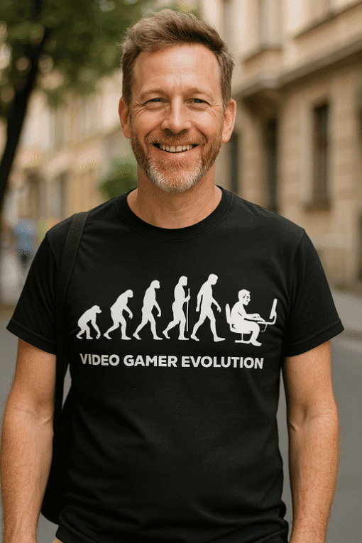Evolution of video gamers T-shirt, gaming, geek, funny, gift idea, casual, gaming apparel, video game lover, T-shirtPlease.com.