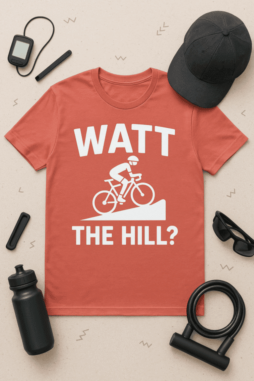Watt the Hill bicycle t-shirt for cycling enthusiasts and fitness lovers, perfect for outdoor adventures.