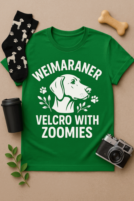 Dog graphic t-shirt, funny dog lover tee, pet-themed shirt, humor dog apparel, Weimaraner joke t-shirt, unique dog breed shirt, casual pet lover clothing, gift for dog owners.