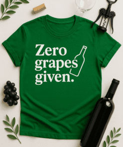 1. Green T-shirt with "Zero Grapes Given" and wine bottle graphic for wine lovers.