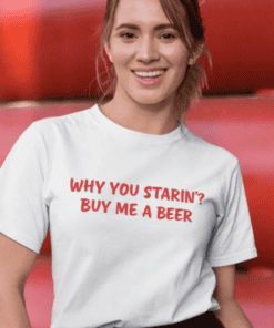 - Funny beer slogan T-shirt for casual wear.