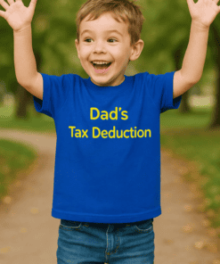 Dad's Tax Deduction kids t-shirt, funny family humor apparel, casual birthday gift idea, playful clothing for boys.