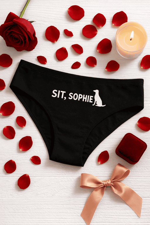 1. Funny custom underwear with "SIT, SOPHIE" text and dog graphic.