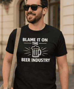 Beer industry humor T-shirt, funny men's graphic tee for beer lovers and drinkers.