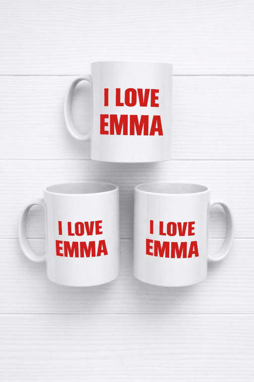 I LOVE EMMA mug, personalized gift, custom printed mug, coffee cup, heartfelt message, T-shirtplease.com.