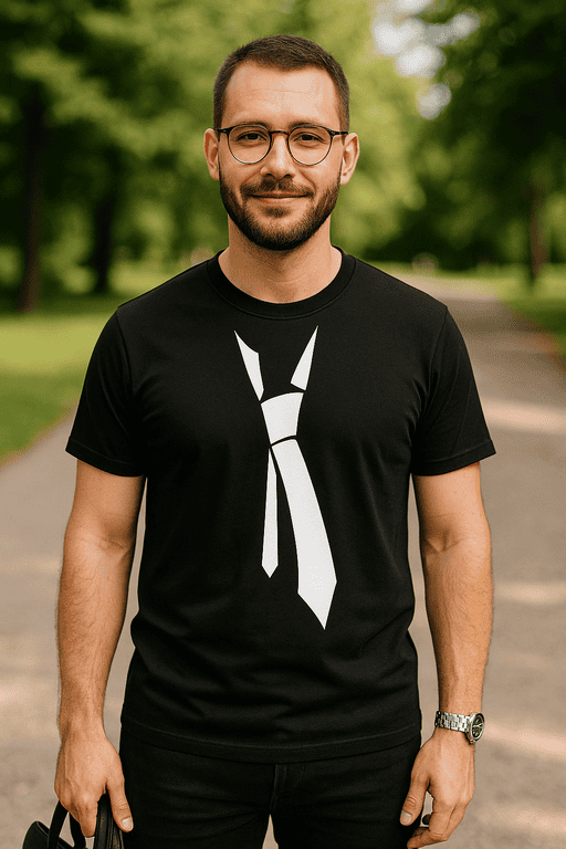 Necktie graphic T-shirt for men, casual fitted T-shirt, stylish men's fashion tee.