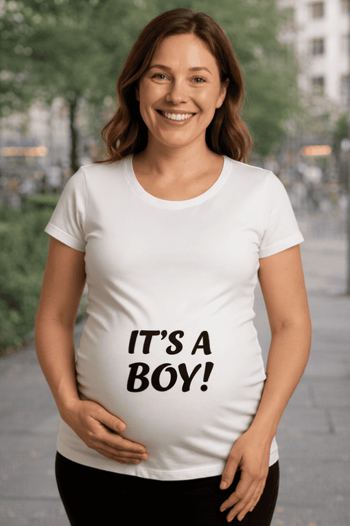 It's a Boy! pregnancy announcement T-shirt for expecting mothers celebrating baby gender reveal.