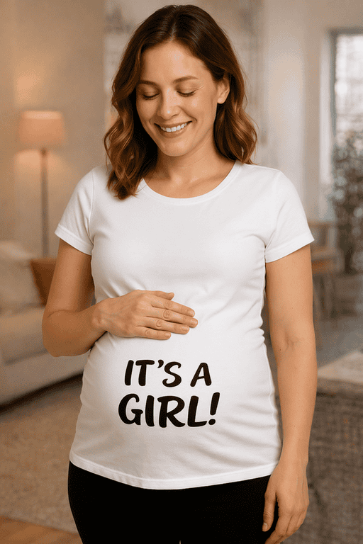 1. Baby girl announcement T-shirt, cute maternity clothing, pregnancy wear for women.
