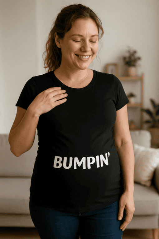 Bumpin' funny t-shirt for women, casual wear, humorous graphic tee.