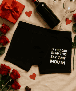 - Funny men's boxer underwear with humorous text, perfect for Valentine's Day or gift.