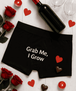 1. Funny women's boxer shorts with "Grab Me, I Grow" print for playful gifting.
