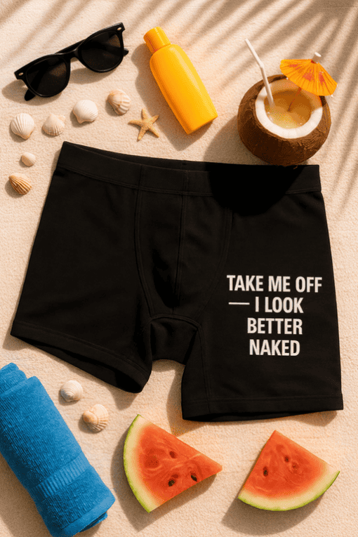 - Casual men's underwear with bold print for summer beach style.