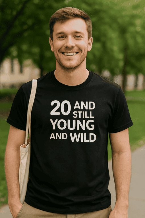 20s lifestyle T-shirt, youthful urban fashion tee with bold print, perfect for casual wear and expressing vibrant personality.