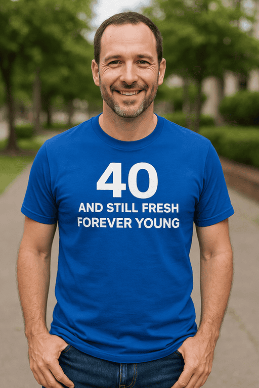 40th birthday t-shirt for men, funny age humor, birthday gift, age pride, youthful birthday tee.
