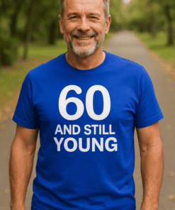 60th birthday shirt for men, funny age humor gift tee, still youthful at 60, senior birthday apparel, casual adult novelty tee.