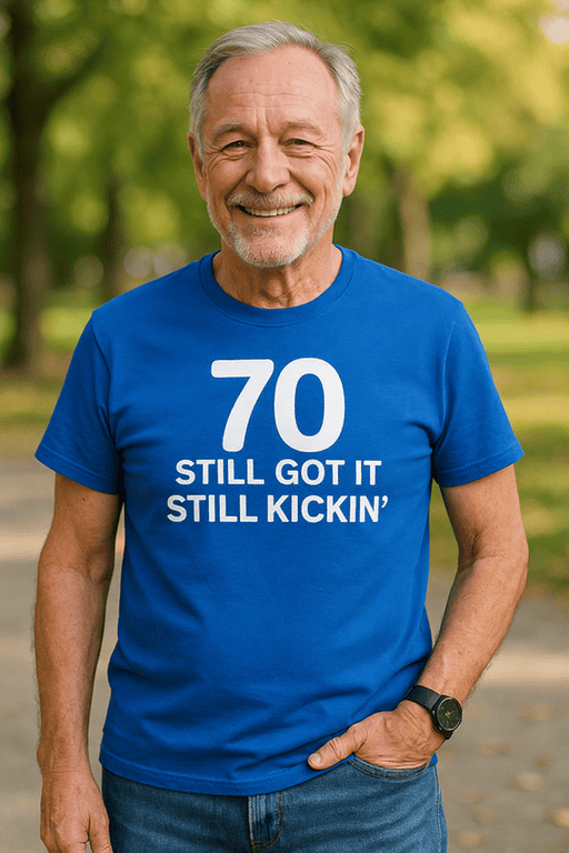 70th birthday shirt for men, funny age humor, senior birthday gift idea, celebration tee, retirement party premium cotton.