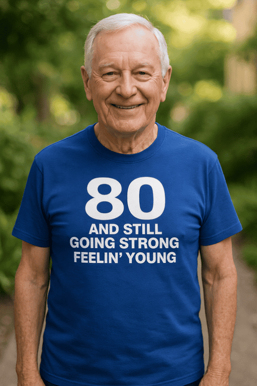 80th birthday T-shirt for men, funny aging shirts for seniors, age humor gift tee.
