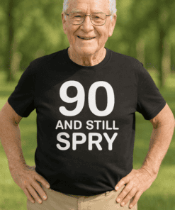 90th birthday shirt for men, funny age milestone T-shirt, senior birthday gift, humorous retirement tee.