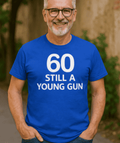 1. Funny 60th birthday t-shirt celebrating staying young at heart.