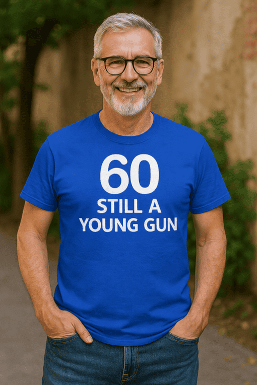 1. Funny 60th birthday t-shirt celebrating staying young at heart.