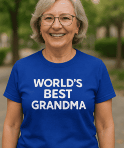 Grandma T-shirt with "World's Best Grandma" slogan, perfect for family gifts and special occasions.