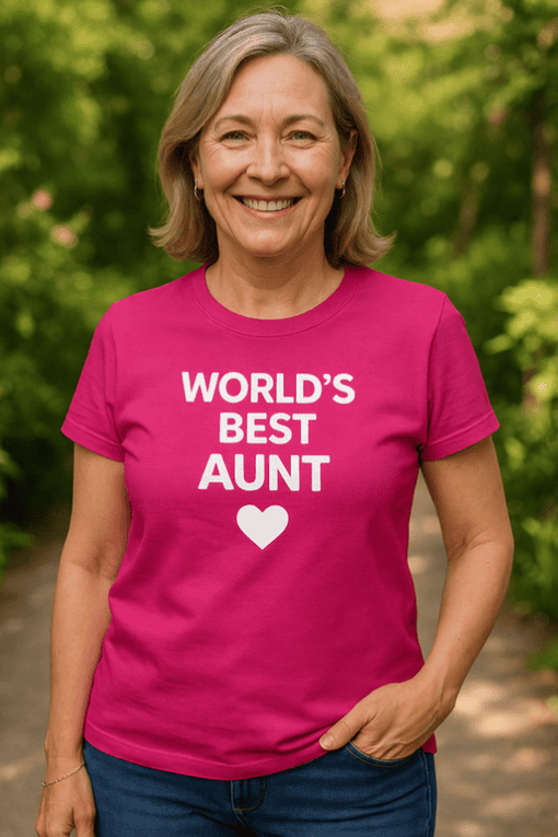 World's best aunt t-shirt for women, fun gift idea for aunt, personalized family tee.