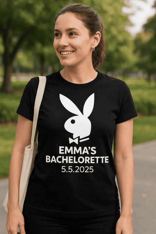 1. Custom birthday queen T-shirt with bunny logo and date for women.