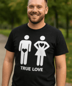 Love humor t-shirt, funny couple graphic tee, romantic relationship shirt, true love gender icons, matching couple t-shirt.