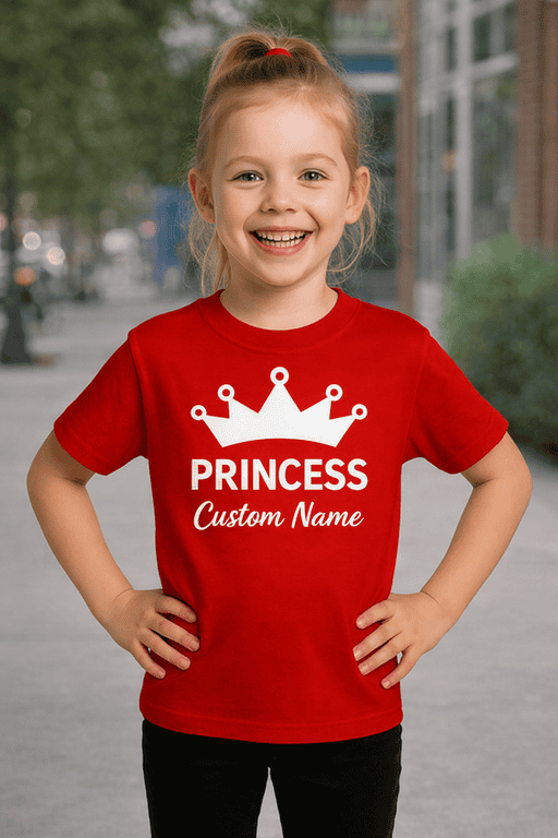 Princess birthday shirt with custom name, kids princess T-shirt for girls, personalized princess outfit, royal kids tee, toddler princess T-shirt.
