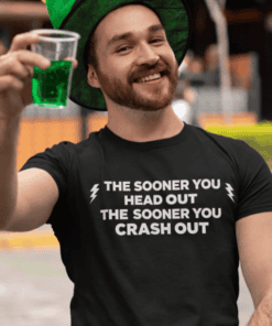 Witty St. Patrick's Day shirt with humorous quote, man celebrating holiday, fun festive outfit, casual celebration.