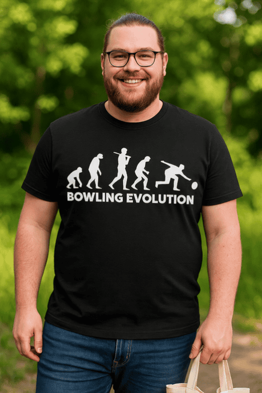 1. Bowling evolution T-shirt, funny sports gift, casual men's tee, bowling player apparel, athletic graphic shirt.
