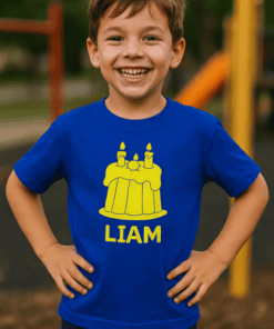 1. Custom kids birthday t-shirt with name Liam and cake graphic.
