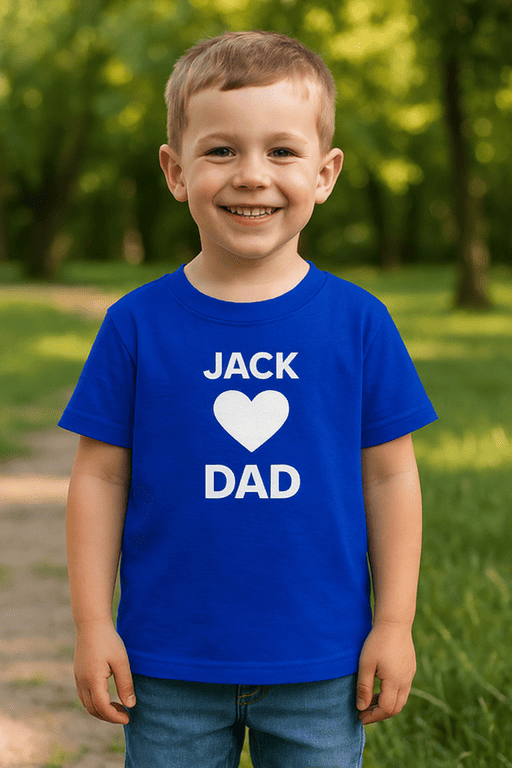 1. Boys' blue T-shirt with "Jack ❤️ Dad" print, perfect for Father's Day or casual wear.
