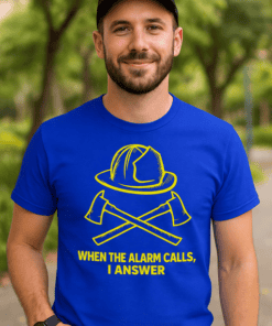 Hilarious firefighter t-shirt with axe and helmet graphic,funny quote for fire service loved ones.