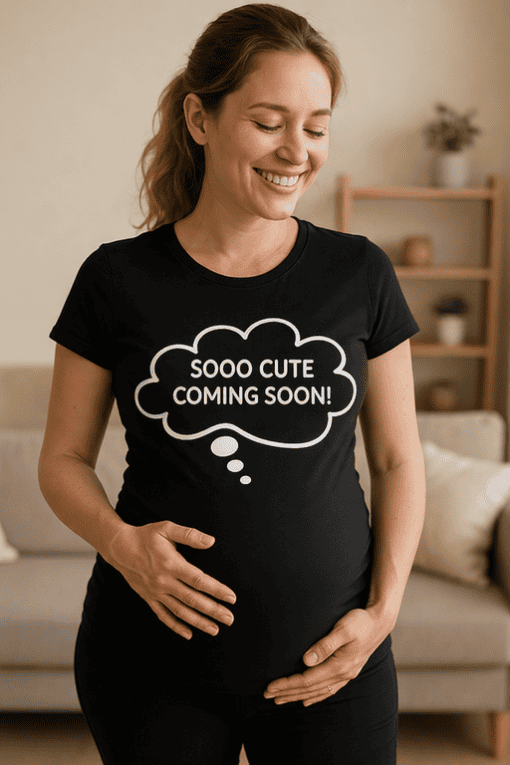 Sooo cute coming soon maternity t-shirt for expecting mothers, comfortable pregnancy tee with fun phrase, perfect gift for moms-to-be, pregnancy announcement shirt.