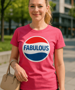 Fabulous Pepsi slogan T-shirt, vibrant pink casual tee for women, stylish summer fashion.