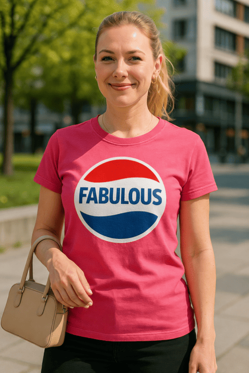 Fabulous Pepsi slogan T-shirt, vibrant pink casual tee for women, stylish summer fashion.