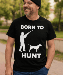 1. Men’s hunting t-shirt with dog silhouette, casual outdoor wear, hunting meme.